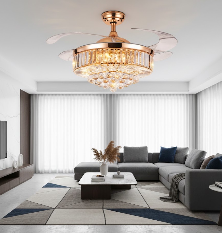 Đèn Quạt Trần Pha Lê Hiện Đại Vifa13