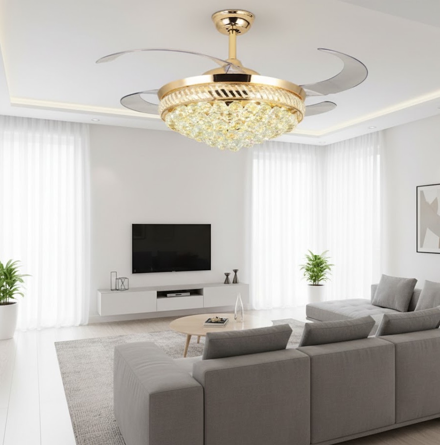 Đèn Quạt Trần Pha Lê Trang Trí Vifa20