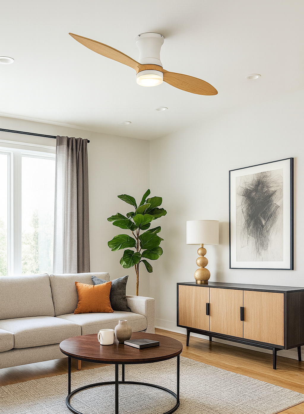 Quạt Trần 2 Cánh Gỗ Hiện Đại Có Đèn LED Vifa02