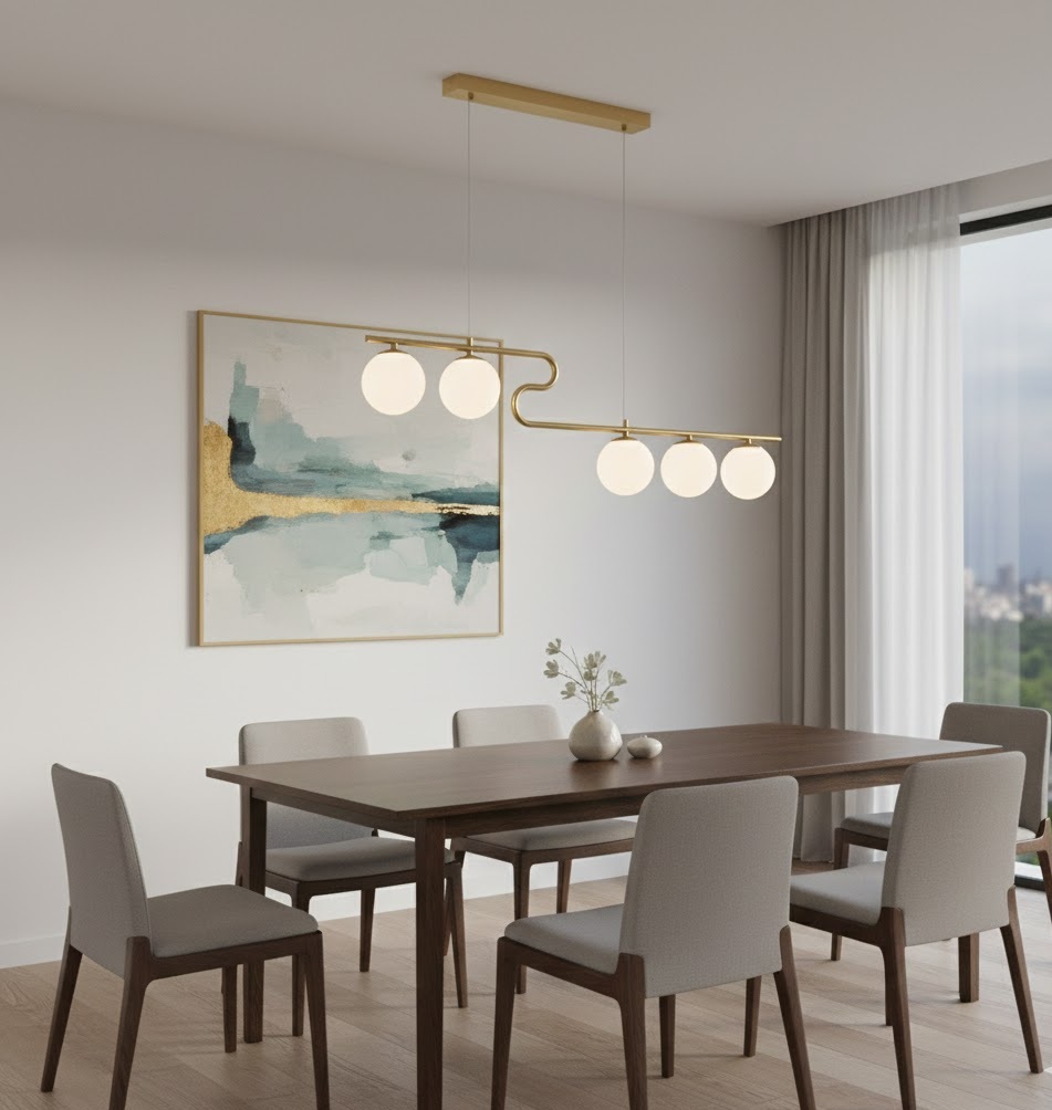 Đèn Chùm 5 Bóng Cầu Thủy Tinh SNT329