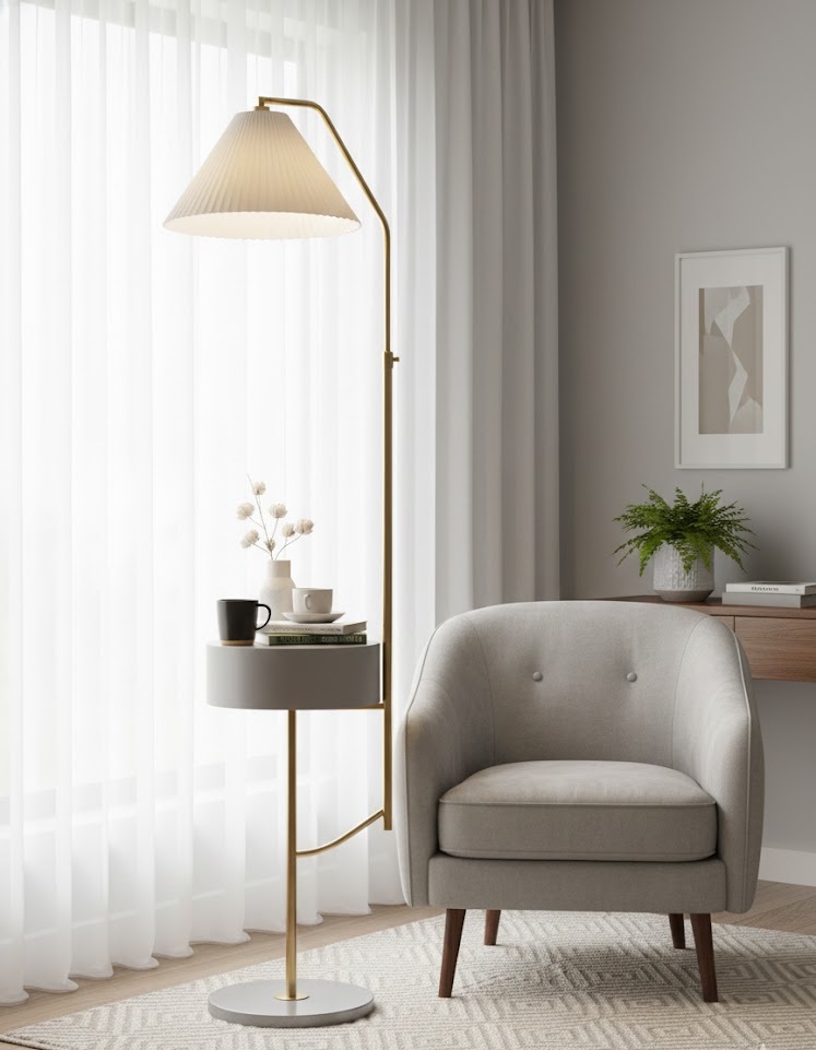 Đèn Cây Hiện Đại Có Bàn Phụ Sanota Pleat Gold SNT1674