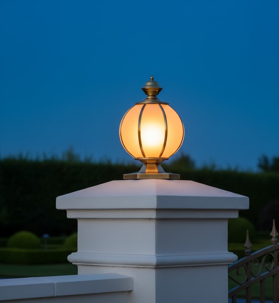 Đèn Trụ Cổng Phục Hưng Quả Cầu Vàng Đồng SNT4972