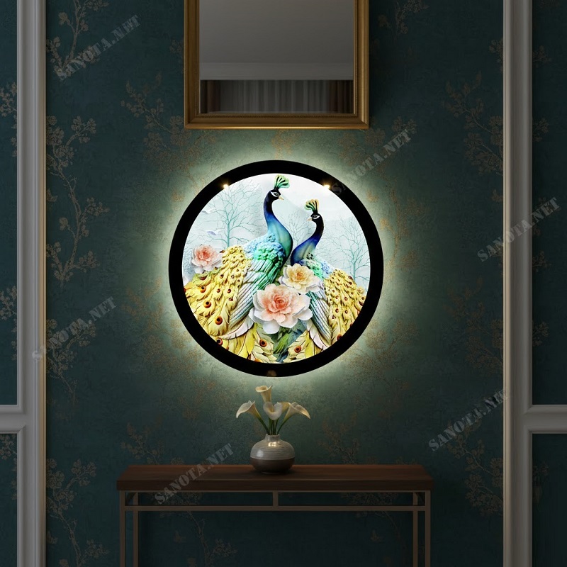 Đèn Tường Kết Hợp Tranh Đôi Chim Công SNT2153
