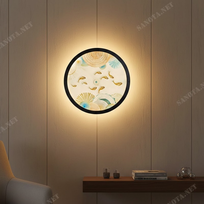 Đèn Tường Kết Hợp Tranh Cửu Ngư Quần Hội SNT2148