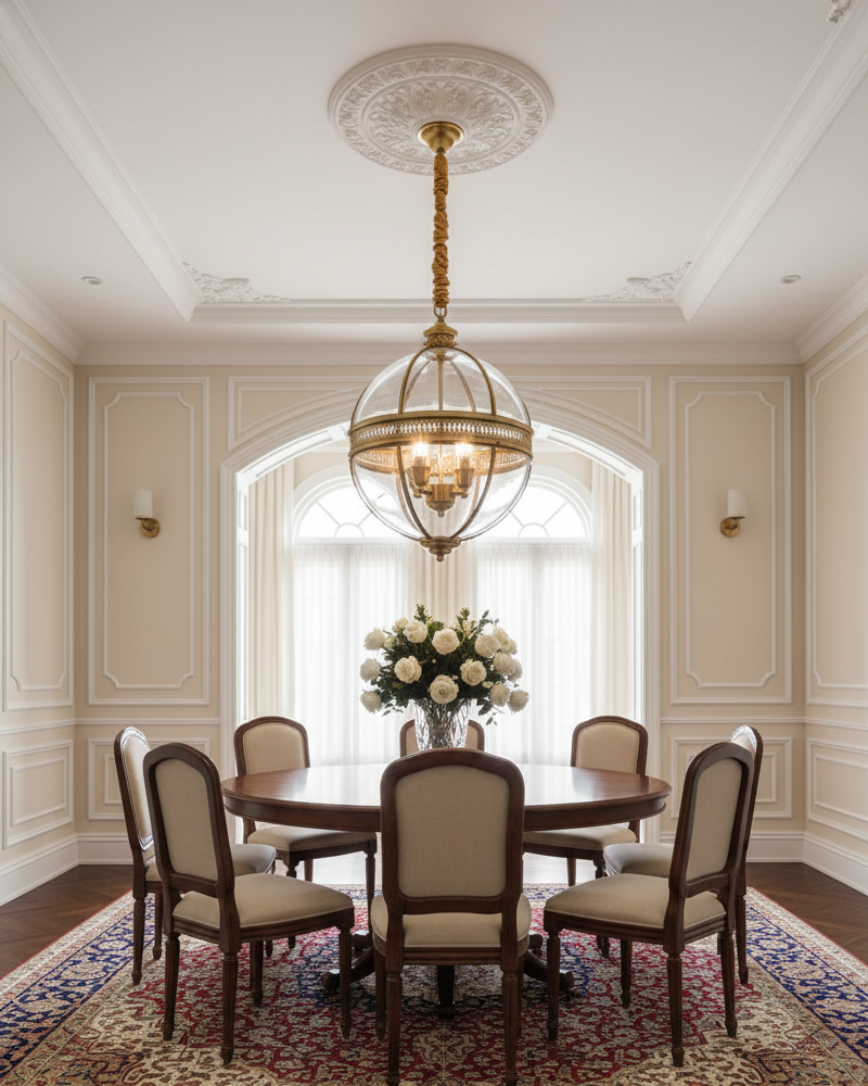 Đèn thả đồng quả cầu cổ điển SNT3371 sở hữu một hình dáng quả cầu đặc trưng, gợi nhớ đến những chiếc đèn lồng hàng hải cổ kính, kiến trúc Châu Âu cổ điển..