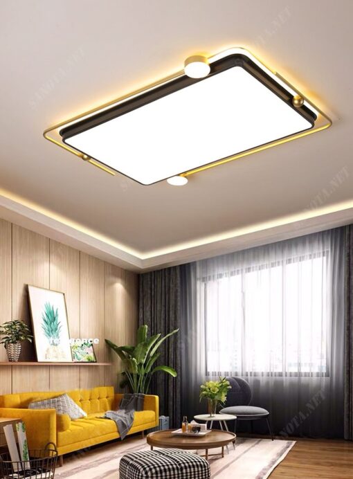 chiếc đèn ốp trần mâm led với thiết kế đơn giản nhưng hiện đại với tông màu vàng đồng chủ đạo