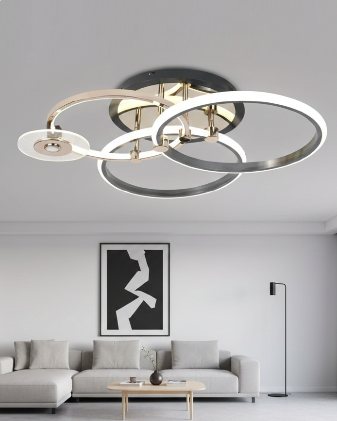 Đèn ốp trần vòng tròn xếp tầng SNT3502 với cấu trúc hình học động, gồm các vòng tròn lớn, dẹt. Tạo thành một bố cục xoắn ốc tinh tế, dường như....