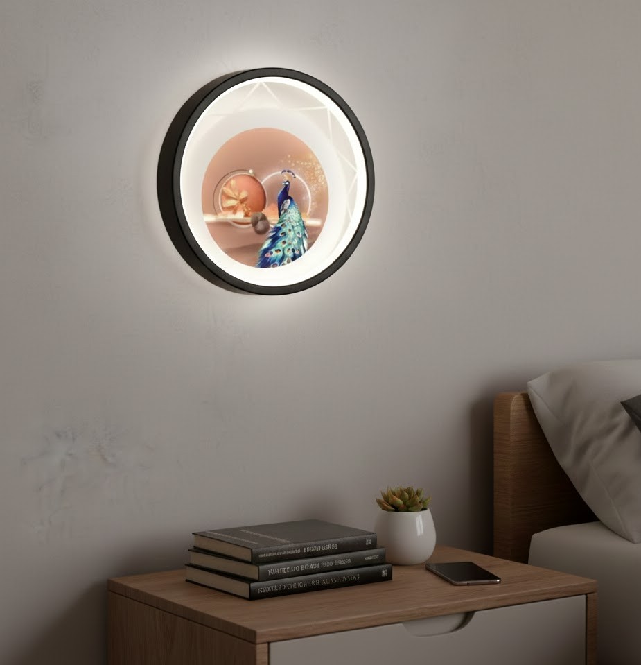 Đèn tường hình tròn họa tiết chim công SNT3574