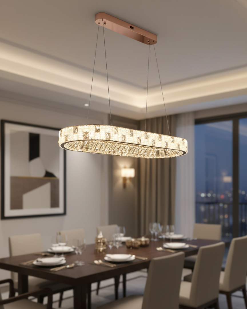 Đèn chùm pha lê elip 3 chế độ SNT3782 sở hữu kiểu dáng Linear Chandelier (đèn chùm thả ngang) với đường nét tối giản nhưng đầy tinh tế. ....