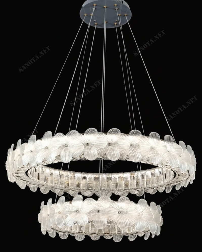 Đèn chùm led vòng hoa đôi SNT3928 kích thước của đèn giúp nó trở thành một điểm nhấn cân đối trên trần nhà, lý tưởng cho phòng khách, phòng ăn....