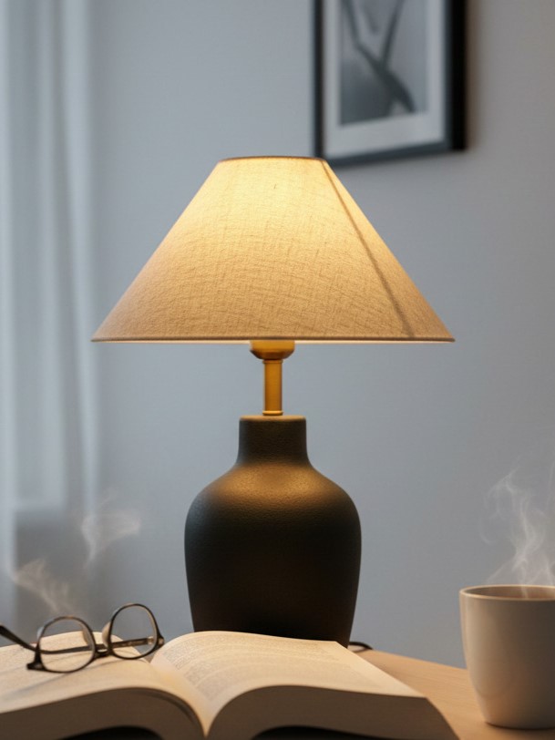 Đèn để bàn gốm sứ chao vải mộc mạc SNT4988