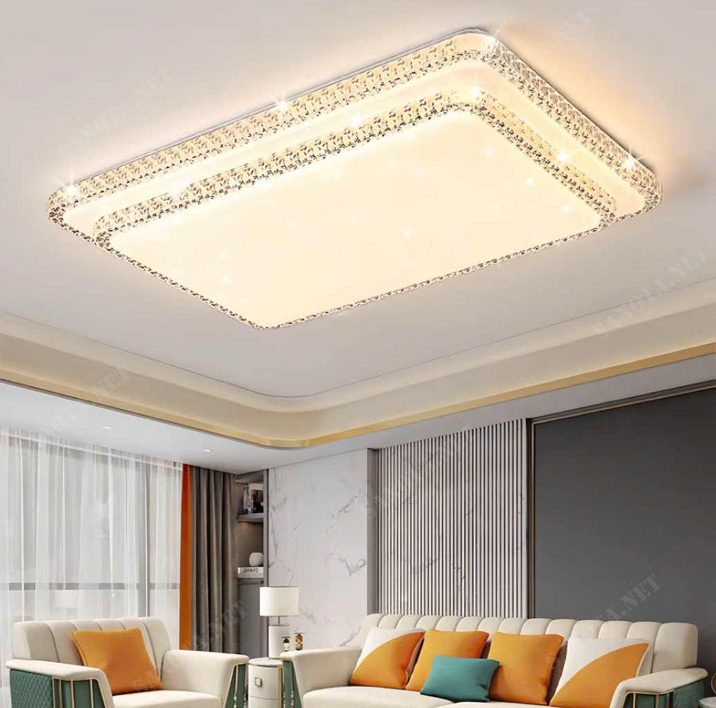 Đèn ốp trần pha lê khung chữ nhật là lựa chọn lý tưởng cho những ai yêu thích không gian hiện đại, sang trọng và gọn gàng. Với thiết kế tối giản nhưng vẫn toát lên vẻ tinh tế. Chiếc đèn này giúp căn phòng trở nên sáng bừng sức sống,