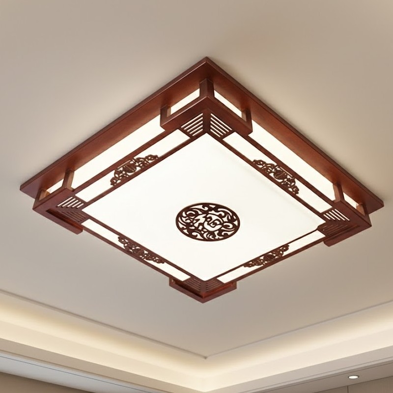 Đèn ốp trần gỗ cổ điển hình chữ nhật SNT5820