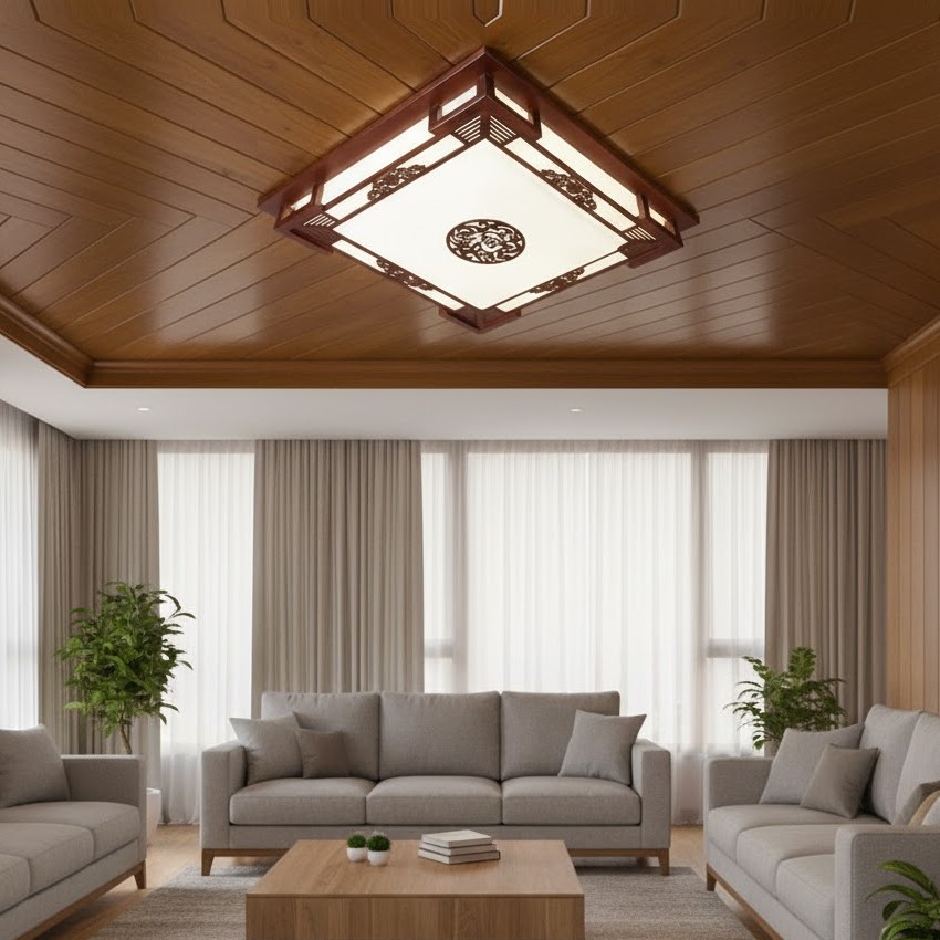 Đèn ốp trần gỗ cổ điển hình vuông SNT5821