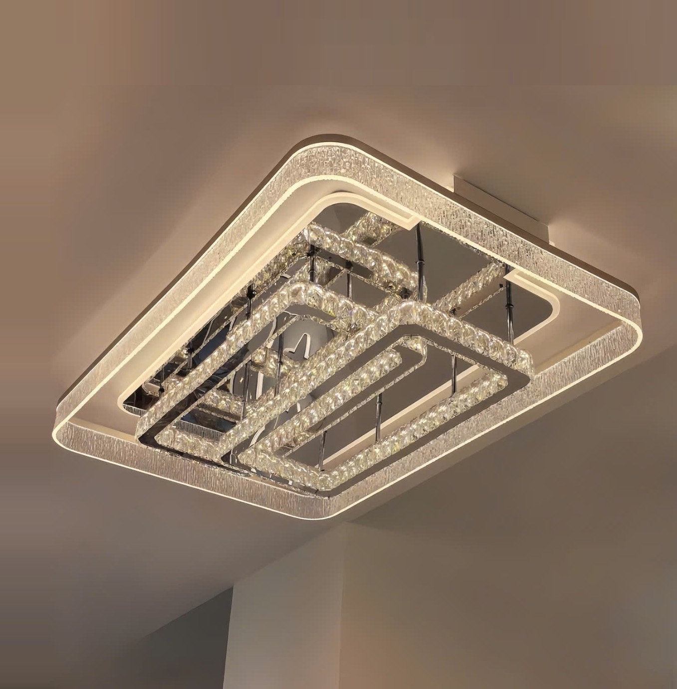 Đèn ốp trần pha lê hai vòng hiện đại SNT5838