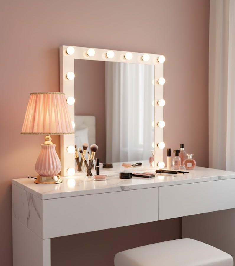 Đèn bàn trang trí phòng ngủ được thiết kế tinh tế với thân đèn gốm sứ phủ men. Tạo cảm giác nhẹ nhàng, thanh thoát nhưng vẫn toát lên sự sang trọng. Phần chao đèn vải gấp nếp mềm mại, ánh sáng hắt ra nhẹ nhàng lan tỏa khắp không gian. Giúp bạn thư giãn sau một ngày dài mệt mỏi. Khi ánh đèn được bật lên, gam màu ấm áp hòa quyện cùng sắc hồng nhẹ, mang đến cảm giác an yên, lãng mạn cho căn phòng ngủ.