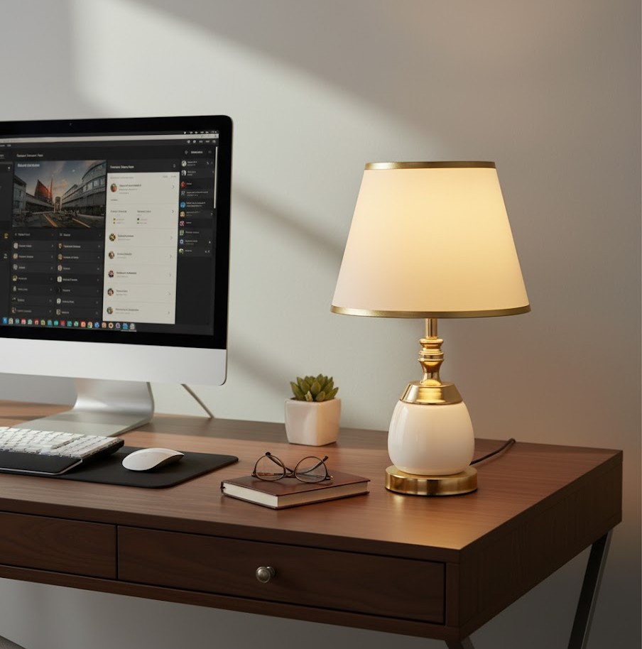 Đèn bàn trang trí cổ điển là lựa chọn hoàn hảo cho những ai yêu thích phong cách quý phái và đậm chất châu Âu. Với thiết kế tinh tế, phần thân đèn được chế tác từ chất liệu kim loại phủ sơn đen nhám kết hợp cùng các chi tiết mạ vàng sang trọng. Tạo nên một tổng thể đầy quyền quý và đẳng cấp. Chao đèn màu đen phối viền vàng làm nổi bật ánh sáng ấm áp, giúp không gian trở nên huyền ảo và cuốn hút hơn bao giờ hết.