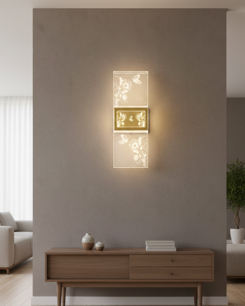 Đèn tường led khắc hoạ tiết SNT6099 họa tiết trên hai tấm chắn sáng lớn được khắc laser tinh tế. Tạo hiệu ứng phát quang lấp lánh như viền kim cương....