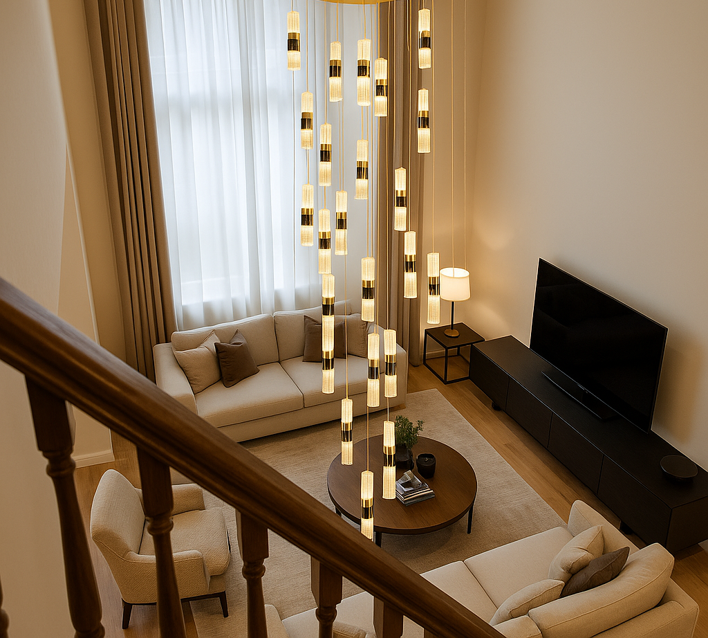 Đèn thả trần thông tầng ống thủy tinh hiện đại SNT5780