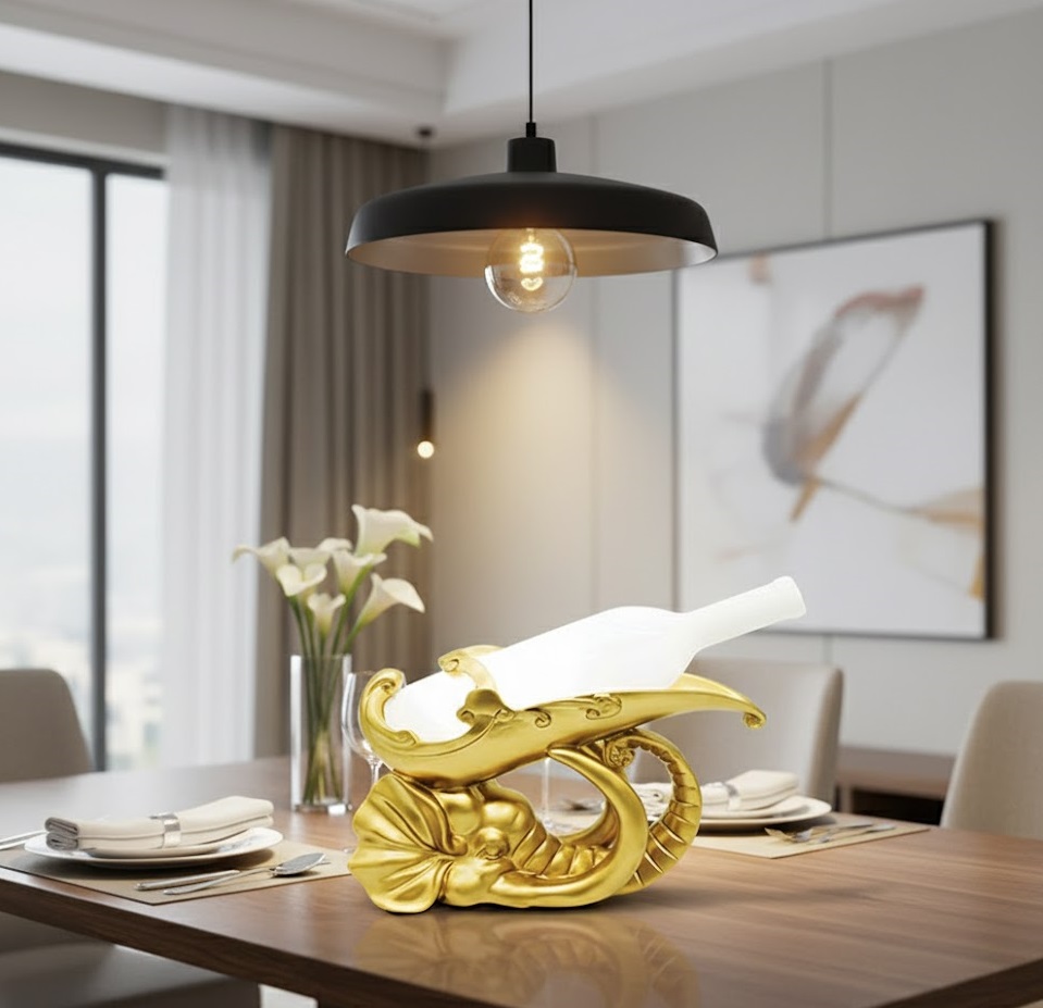 Đèn để bàn voi mạ vàng và bình rượu trắng SNT6025