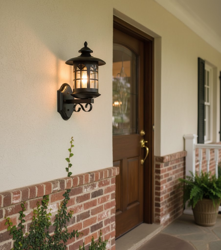 Đèn tường trang trí sở hữu kiểu dáng đậm chất vintage với mái chụp tròn rộng, chao đèn dạng lồng cửa sổ vòm mang hơi hướng kiến trúc cổ châu Âu. Các ô kính thanh mảnh tạo hiệu ứng ánh sáng lung linh khi bật sáng, giúp cả không gian trở nên ấm cúng và đầy nghệ thuật.