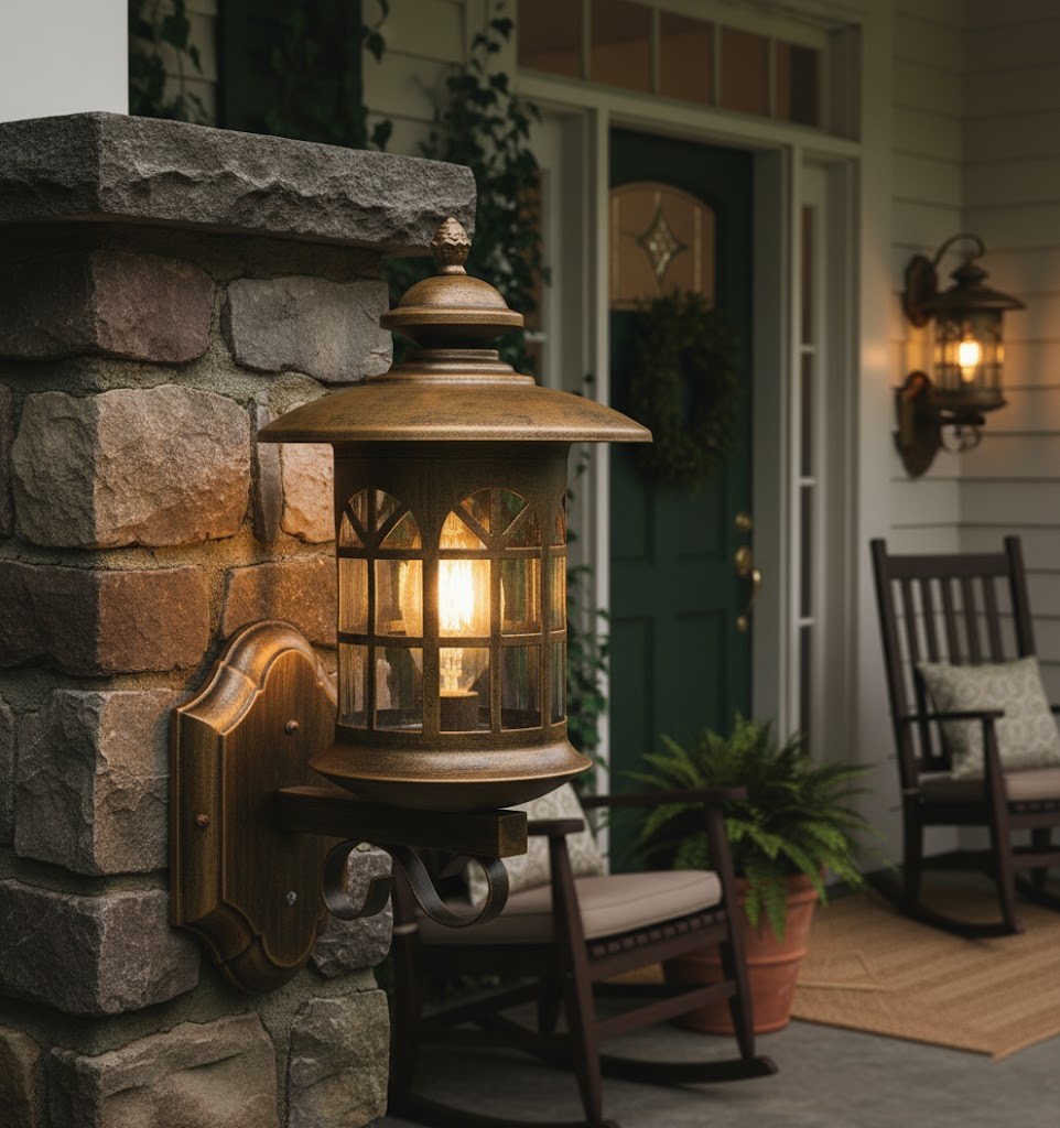 Đèn tường trang trí sở hữu kiểu dáng đậm chất vintage với mái chụp tròn rộng, chao đèn dạng lồng cửa sổ vòm mang hơi hướng kiến trúc cổ châu Âu. Các ô kính thanh mảnh tạo hiệu ứng ánh sáng lung linh khi bật sáng, giúp cả không gian trở nên ấm cúng và đầy nghệ thuật.