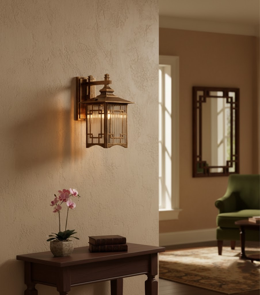 Đèn tường trang trí cổ điển là lựa chọn hoàn hảo dành cho những ai yêu thích phong cách kiến trúc sang trọng, tinh tế và bền bỉ theo thời gian. Với thiết kế hình hộp vuông vức, các đường nét khoẻ khoắn kết hợp hoạ tiết kim loại mang đậm hơi thở Á Đông. Đèn không chỉ chiếu sáng mà còn trở thành một tác phẩm trang trí nổi bật cho mọi không gian. Khung đèn kim loại màu tối tạo sự tương phản đầy cuốn hút với ánh sáng vàng, đem đến cảm giác ấm cúng và đậm dấu ấn cổ điển.