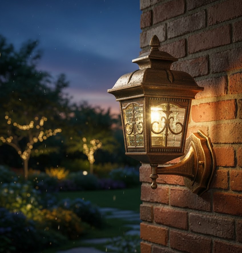 Đèn tường ngoại thất này được thiết kế với phần chao đèn dạng hộp 6 mặt. Điểm nhấn là các khung hoa văn tinh xảo mang hơi hướng châu Âu cổ điển. Lớp kính trong suốt giúp ánh sáng lan tỏa ấm áp, tạo cảm giác dễ chịu và đầy nghệ thuật. Nhìn tổng thể, chiếc đèn mang đến một vẻ đẹp vừa trang nhã, vừa mạnh mẽ. Phù hợp với các công trình biệt thự, sân vườn, nhà phố, cổng chính hay lối đi sân vườn.