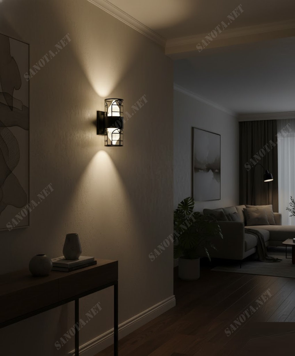 Đèn tường hắt sáng hai đầu khung sắt nghệ thuật SNT6045 - Ảnh 3