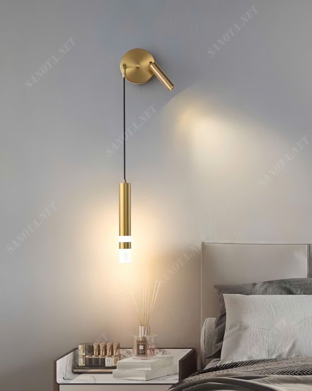 Đèn tường thả đầu giường mạ vàng đơn giản SNT6127 - Ảnh 2