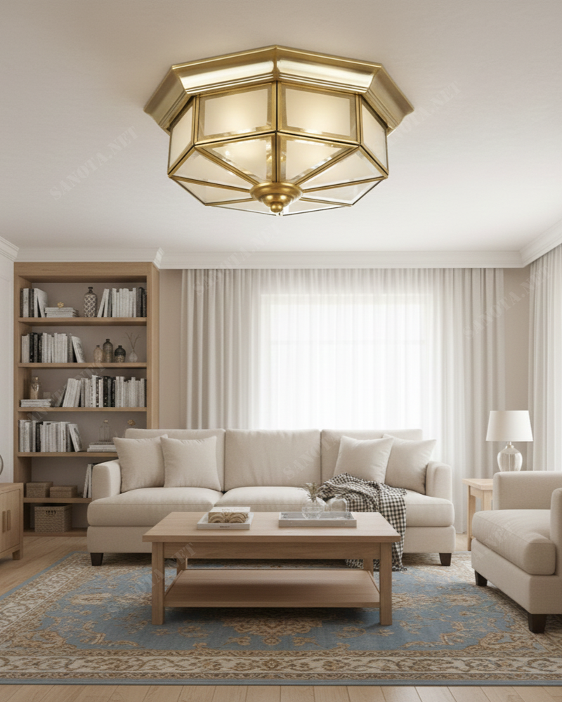 Đèn ốp trần đồng hình bát giác SNT6180 có hình dáng tổng thể là khối bát giác độc đáo. Được thiết kế để ốp sát trần nhà. Toàn bộ khung đèn được.....