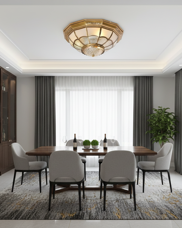 Đèn ốp trần đồng kính hoa cao cấp SNT6184 có hình dạng đa giác (giống như bát giác) và kích thước khá lớn với đường kính Ø400. Được thiết kế để ốp sát ....