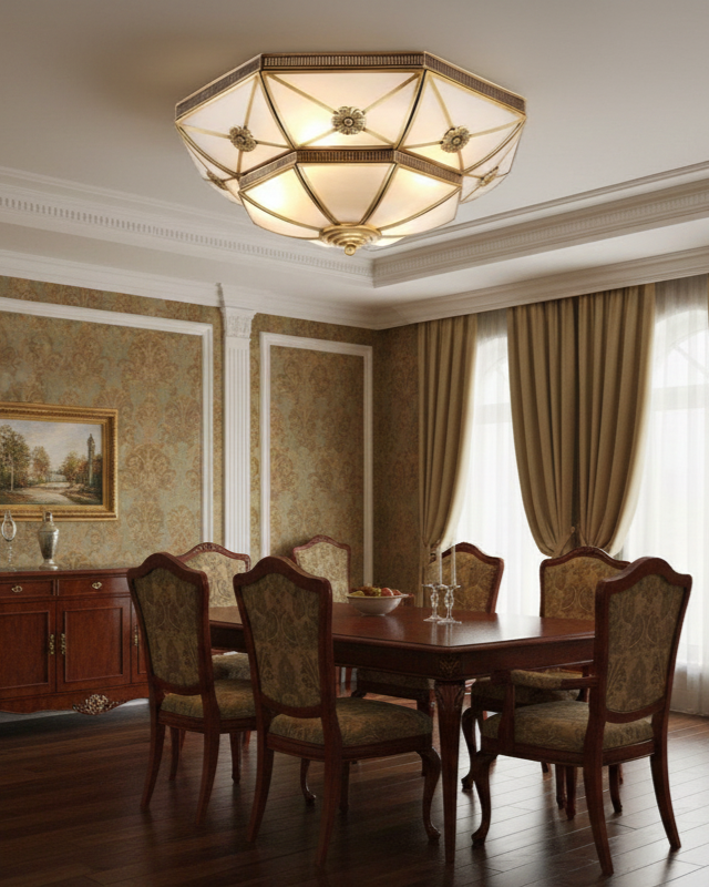 Đèn ốp trần đồng chạm khắc hoa SNT6192 nổi bật với thiết kế hình học đa giác độc đáo. Mang đến sự đối xứng hoàn hảo và vẻ ngoài bề thế....