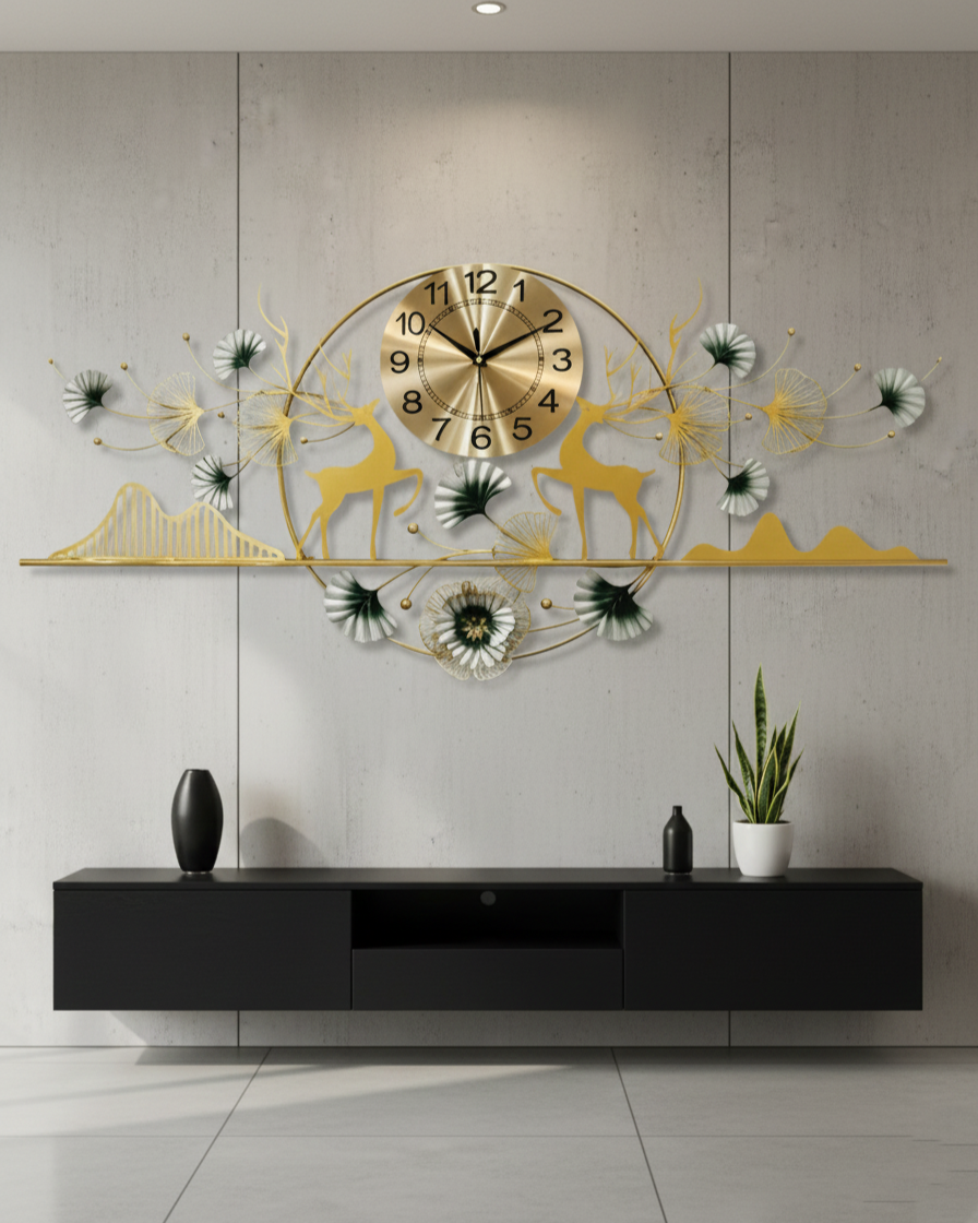 Đồng hồ song hươu nghênh phúc SNT6149 trung tâm là mặt đồng hồ tròn, lớn, có tông màu vàng kim rực rỡ. Nổi bật trên nền tổng thể màu xanh nhạt.....