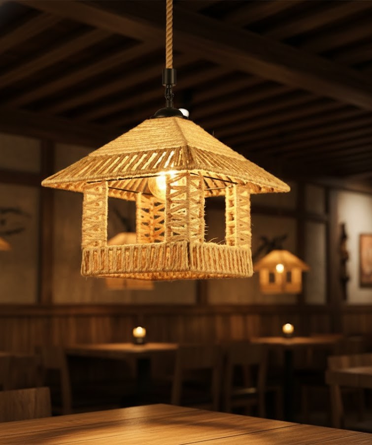 Đèn thả dây thừng đan tay hình ngôi nhà SNT6175