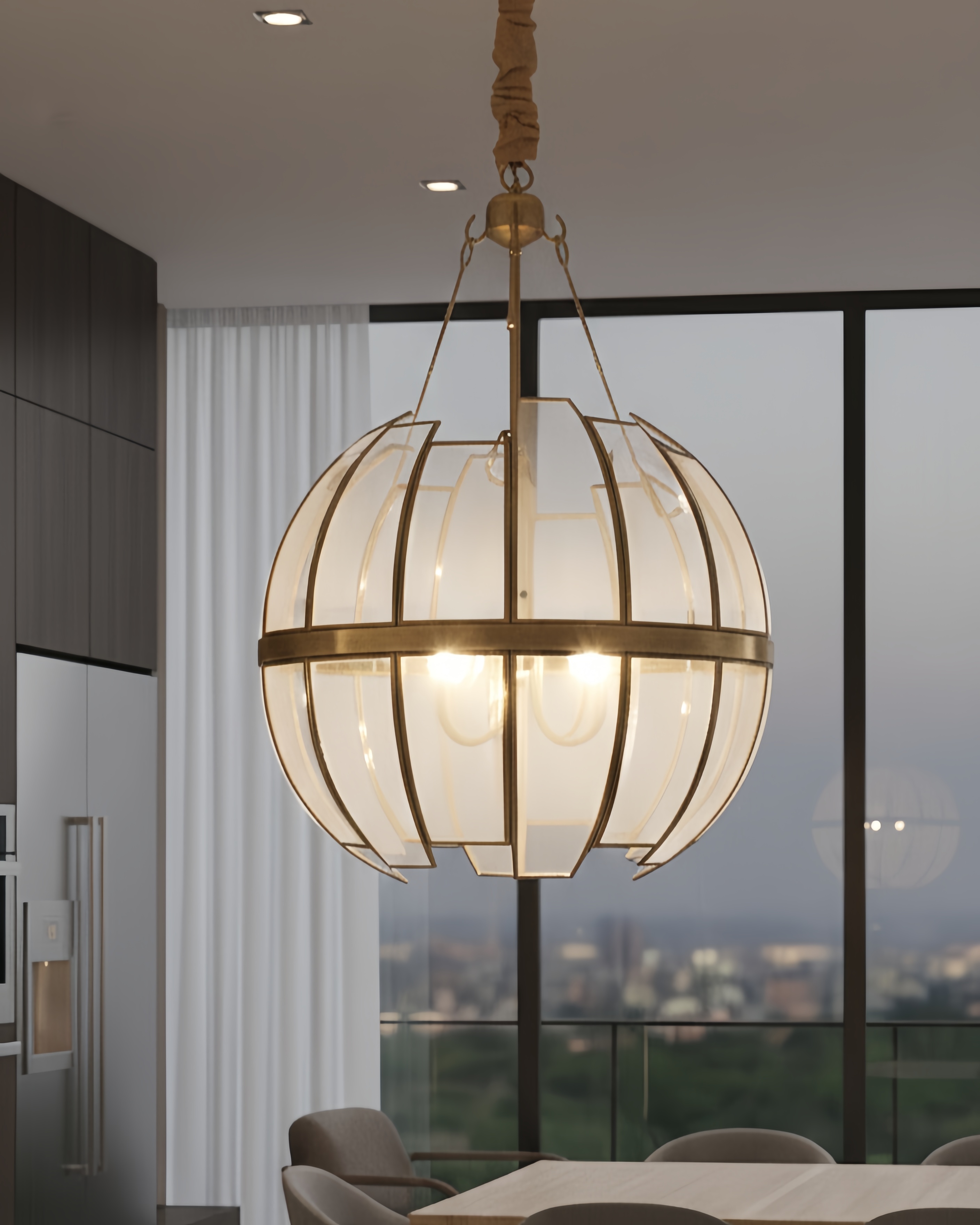 Đèn thả thuỷ tinh kim hoàn bán cầu SNT6179 mang hình dáng cầu tròn bán nguyệt độc đáo. Đèn nổi bật với cấu trúc như một tác phẩm điêu khắc thủy tinh...