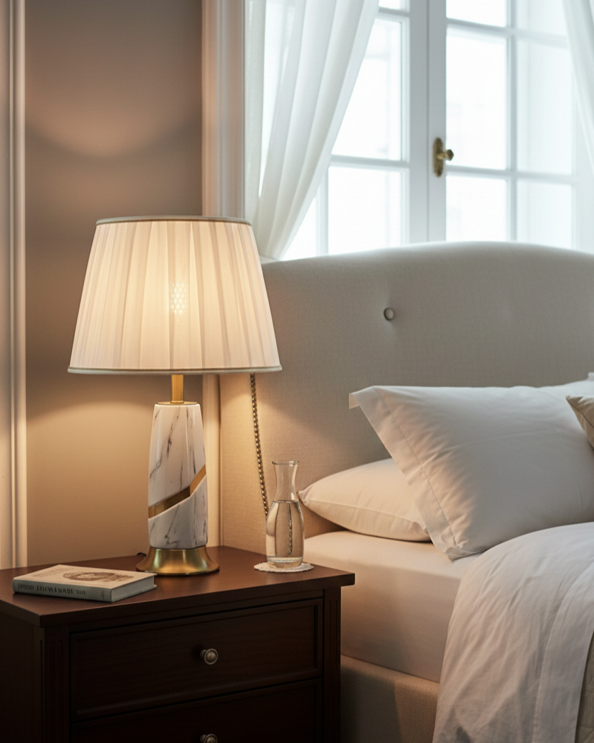 Đèn bàn đá cẩm thạch hoàng kim SNT6227 mang phong cách Tân cổ điển lịch lãm. Thân đèn được thiết kế hình trụ thon, chế tác từ chất liệu đá cẩm thạch...