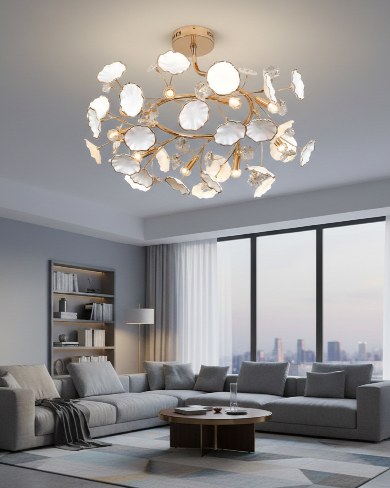 Đèn ốp trần vòng xoay hoa sứ và pha lê SNT6234 ở hữu thiết kế độc đáo và cầu kỳ, mang đậm phong cách tân cổ điển hoặc hiện đại lãng mạn....