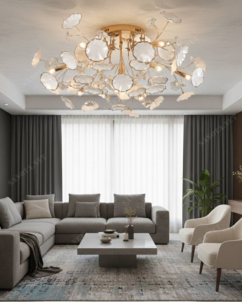 Đèn ốp trần hoa sứ kết hợp pha lê SNT6235 - Ảnh 2