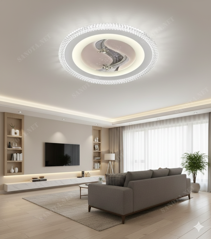 Đèn ốp trần led dòng chảy ngân hà SNT6246 lớp viền pha lê này không chỉ tăng độ sáng mà còn mang lại cảm giác lung linh như một vầng hào quang....