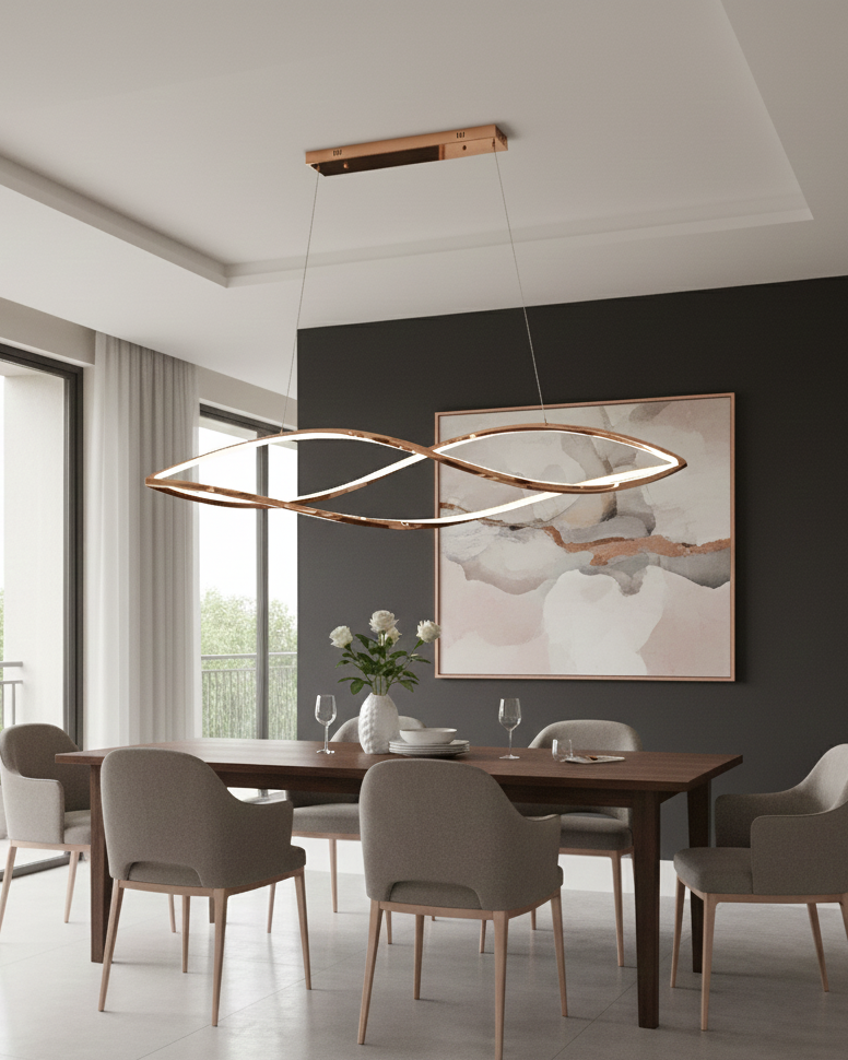 Đèn thả bàn ăn sóng inox hồng SNT6303 gây ấn tượng mạnh mẽ nhờ tạo hình dải sóng đan xen độc đáo. Xóa bỏ đi những đường nét thô cứng...