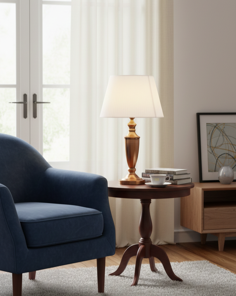 Đèn bàn cổ điển vàng đồng SNT6323 là phần thân được đúc tạo hình uốn lượn với lớp vỏ màu vàng đồng cổ điển, kết hợp cùng các họa tiết dập nổi tinh...