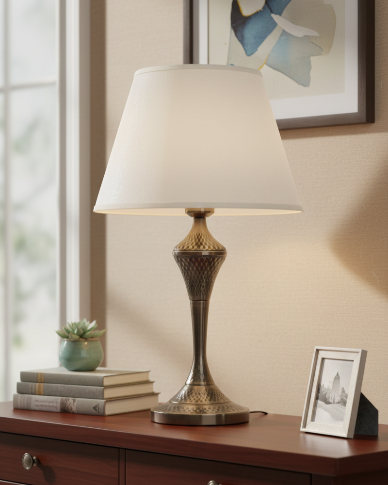 Đèn bàn kim loại hoàng gia SNT6326 được chế tác từ kim loại với lớp hoàn thiện màu đồng xước rất sang trọng và bền bỉ theo thời gian.....