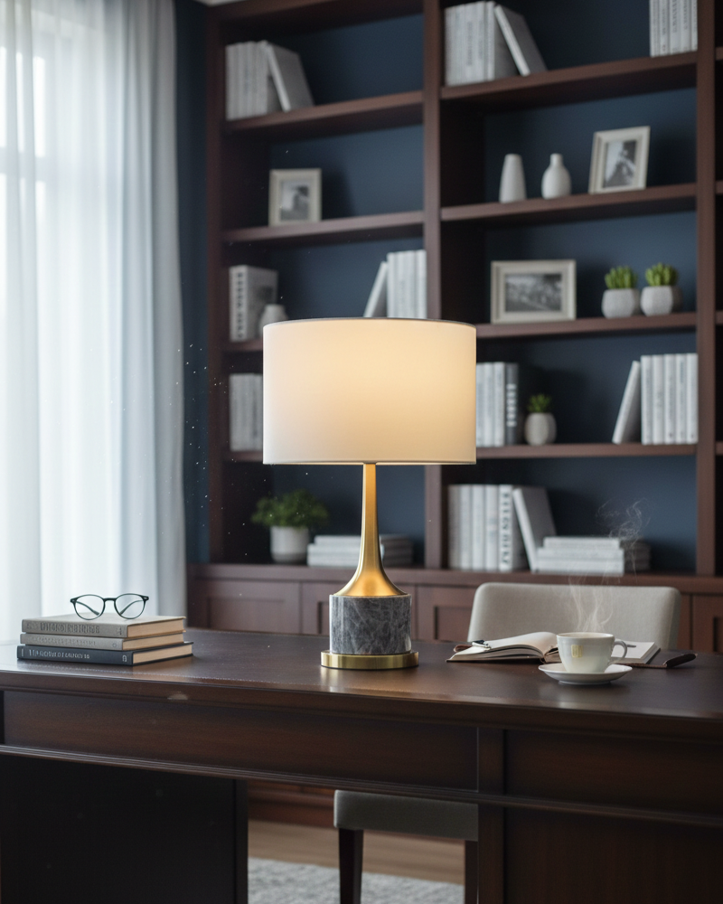 Đèn bàn vân đá sang trọng SNT6335 được chế tác từ kim loại mạ vàng kết hợp khối đá vân chắc chắn ở chân đế. Mang lại cảm giác bền bỉ và sang trọng...