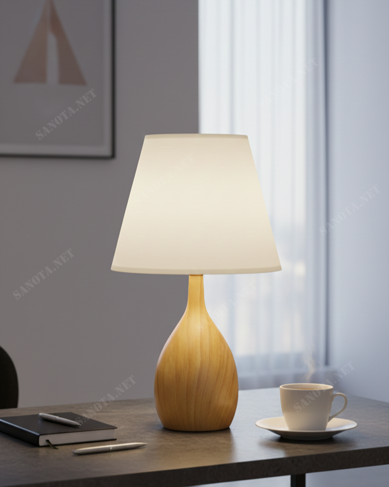 Đèn bàn giọt nắng Amber SNT6338 sở hữu phần thân bằng gốm sứ cao cấp với họa tiết vân gỗ vàng óng ả, tạo hình dáng bầu tròn như một giọt nước đang rơi....