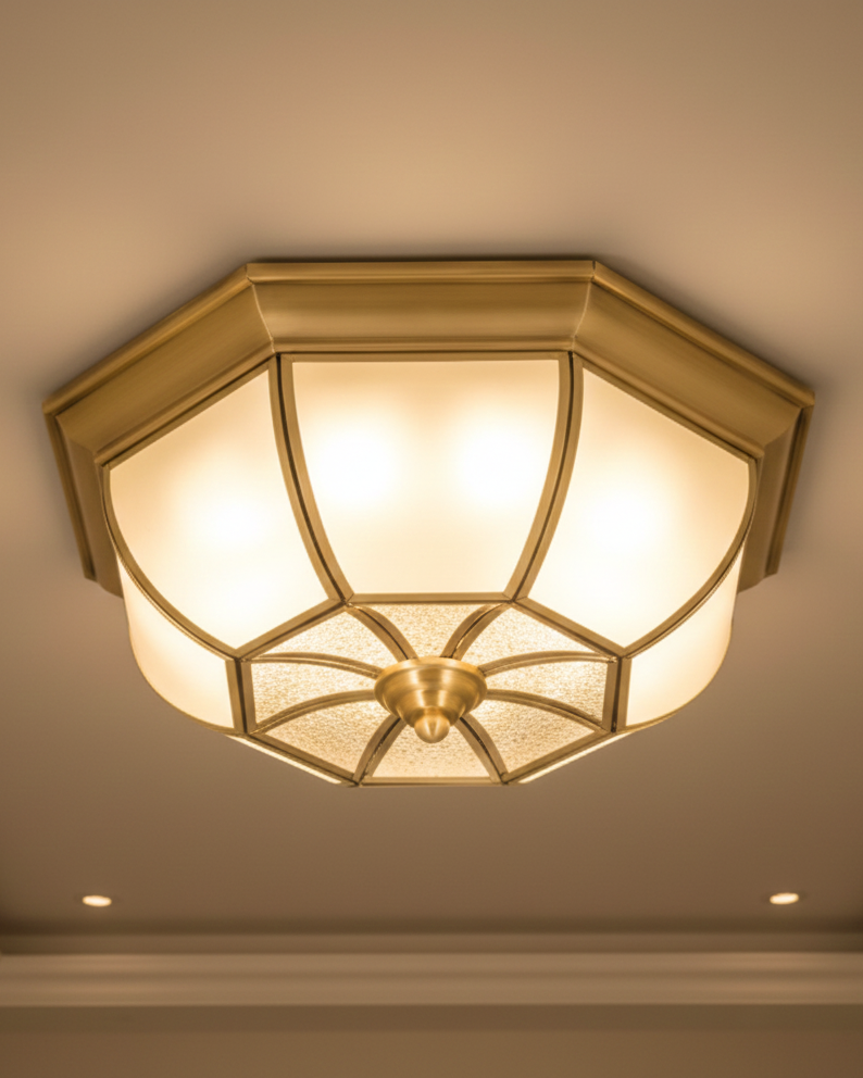 Đèn ốp trần đồng kim sa pha lê trang nhã SNT6347