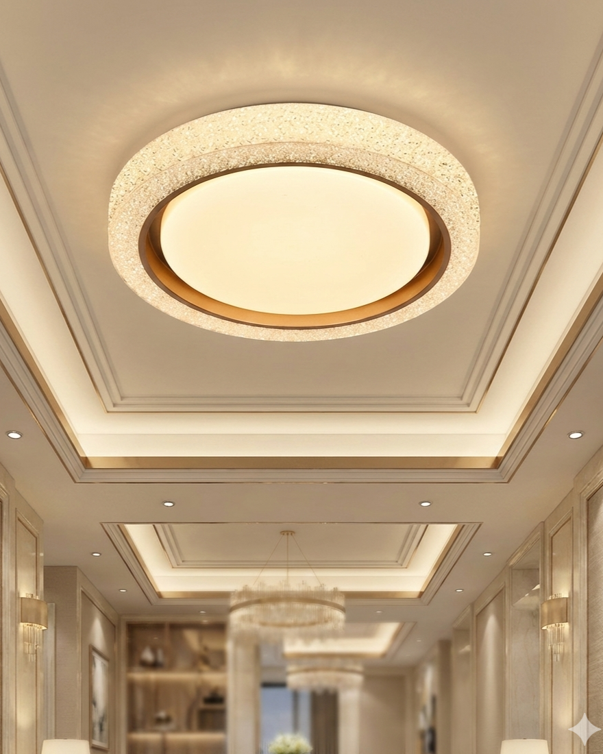 Đèn ốp trần LED tinh thể ánh sao SNT6388 là phần viền được xử lý bề mặt nhám lấp lánh như hàng ngàn hạt tinh thể pha lê nhỏ xíu đang....