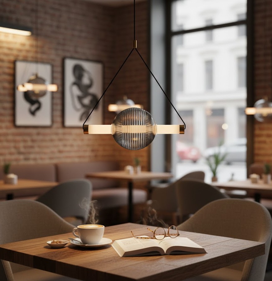 Đèn thả trục xoay thủy tinh hiện đại SNT6358