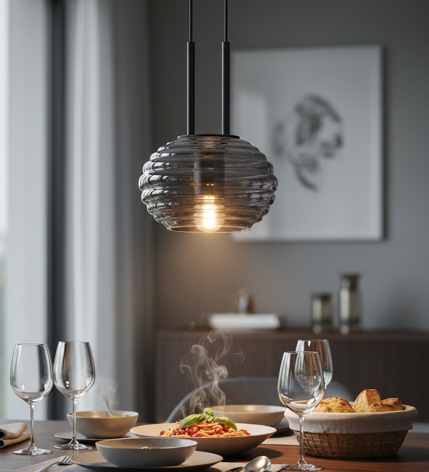 Đèn thả thủy tinh màu khói gợn sóng SNT6362