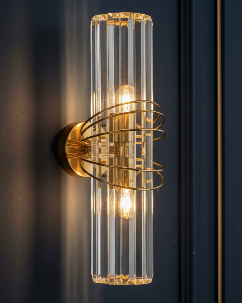 Đèn tường pha lê xong hành Gold SNT6396 gây ấn tượng mạnh nhờ sự kết hợp giữa các thanh pha lê trong suốt xếp trụ dài. Bao quanh bởi những vòng....